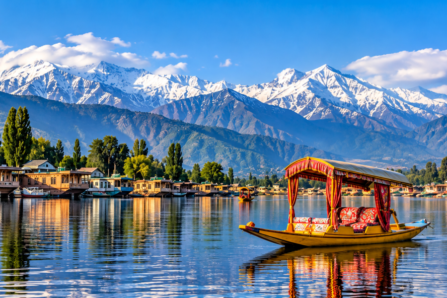 Kashmir Tour Package 1 Night 2 Days Dal Lake Srinagar Kashmir Shikara Ride on Dal Lake Nishat Bagh Mughal Garden Srinagar Shalimar Bagh Kashmir Srinagar Mountain Landscape Kashmir Short Holiday Package Srinagar Local Sightseeing